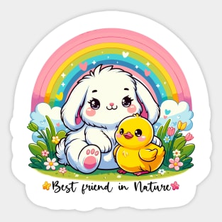 Fluffy Bunny and Duckling Rainbow Friendship Sticker